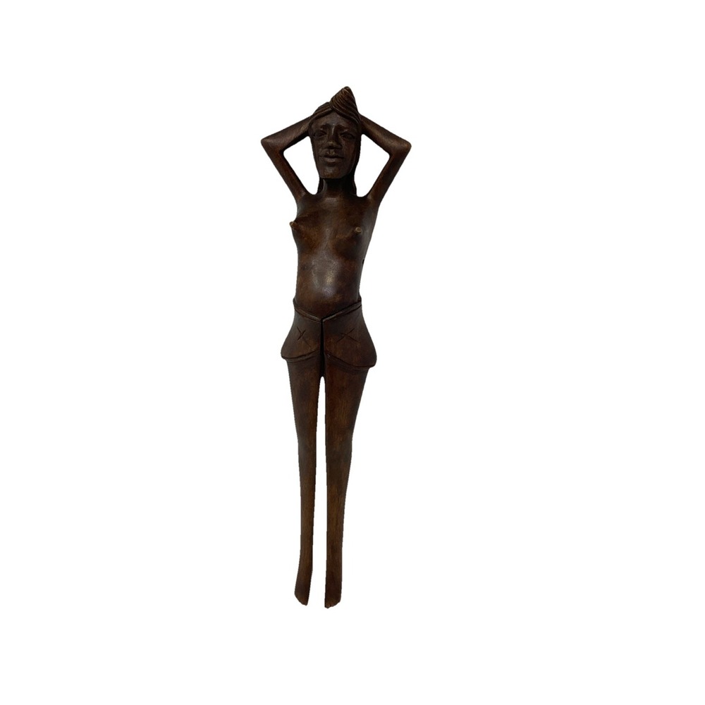 Vintage Hand Carved Wooden Nutcracker Nude Naked Lady Woman 14" Tall Mid Century